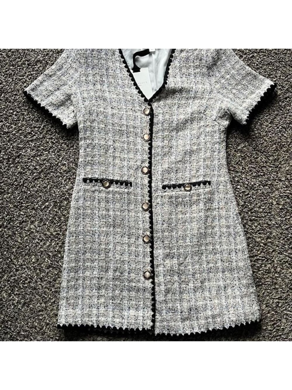 NWT Pomander Place Tuckernuck Josephine Black Gray Med Tweed Dress Elegant Chic - Picture 2 of 8